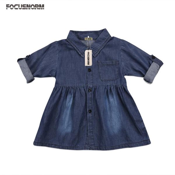 

kids baby girls half sleeves turn-down collar denim dress one piece princess dress costume girls clothing, Red;yellow