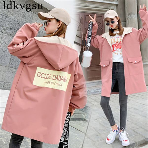 

fashion windbreaker coats women 2019 spring autumn new korean long section baseball uniform student loose hooded jacket v462, Tan;black