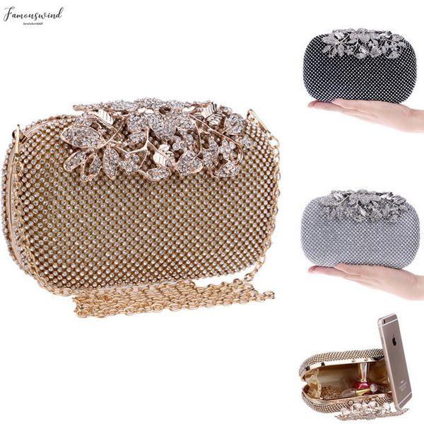 

women crystal flower evening bag clutches hasp bags wedding party nightclub dinner prom purse rhinestones handbags