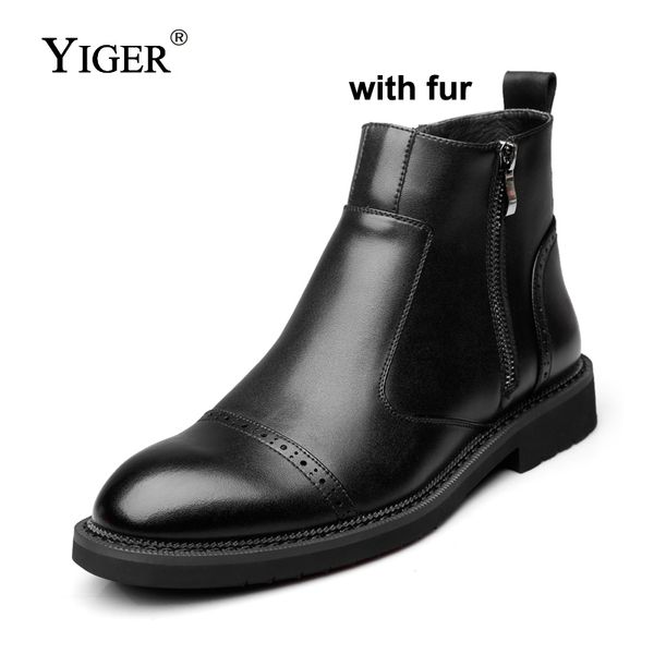 

yiger new men ankle boots man martins shoe autunm/winter male warm boots zip for man black shoes 0155