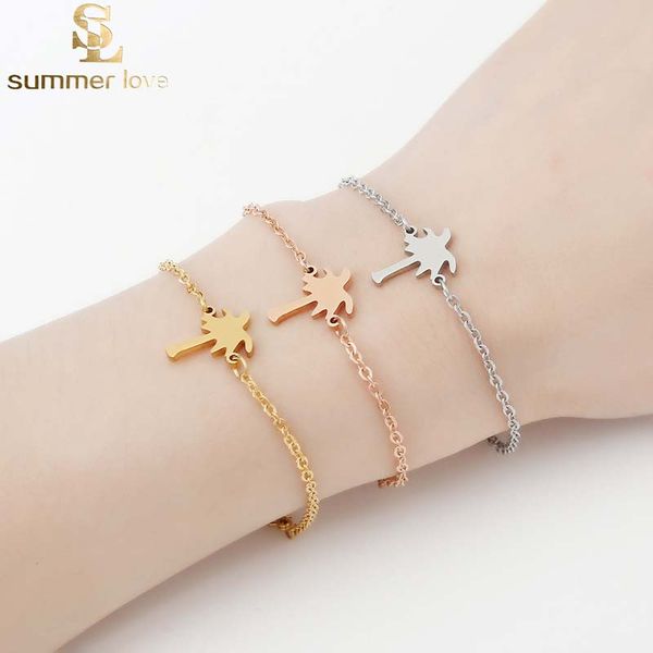 

stainless steel coconut tree charm bracelet for women personality plant chain brecelet fashion jewelry, Black