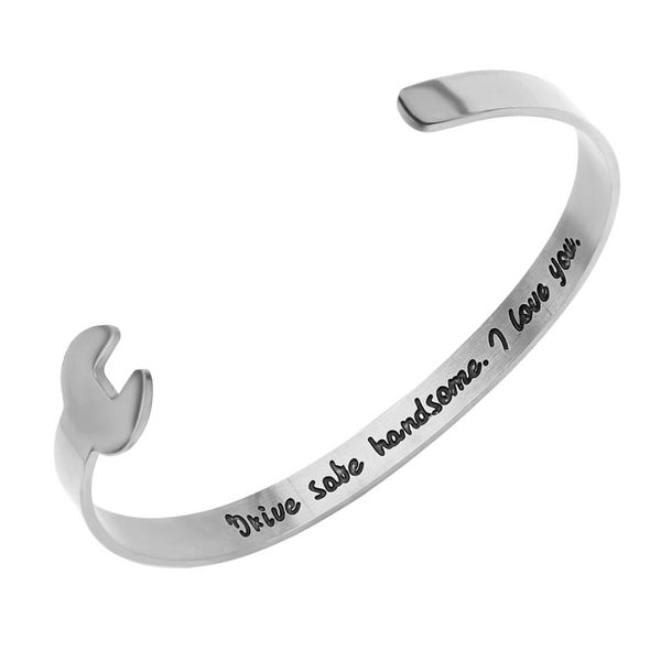 

engrave drive safely handsome i love you husband gift bracelet anniversary jewelry stainless steel wrench bangle bracelet, Black