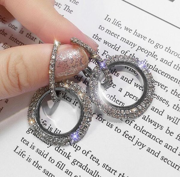 

fashion- s925 silver needle fashion with diamond earrings female diamond geometric circle stud earrings simple earrings, Golden