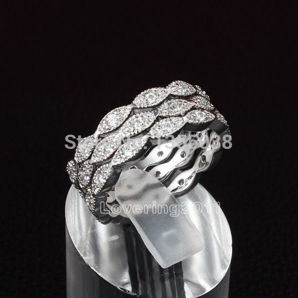 

aprilgrass марка модельер jewellery ювелирных изделий циркон cz 10kt белое золото заполненные три обручальное кольцо набор sz 5-10 подарков, Silver
