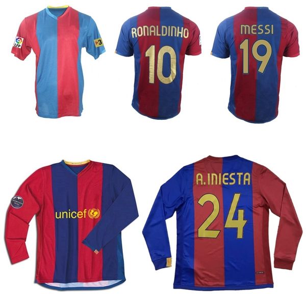 

2006 2007 ronaldinho puyol messi xavi saviola retro soccer jersey 06 07 gudjohnsen eto'o deco iniesta vintage classic football shirt, Black;yellow