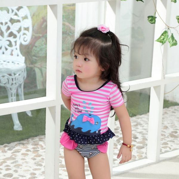 

oipi7 japanese and korean children's swimsuit swimsuits large middle and primary school students pink stripe whale print skirt cute gir, White;black