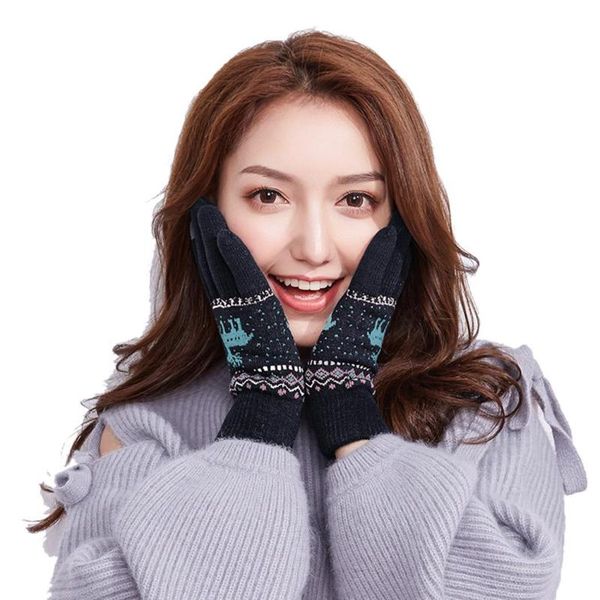 

женщины зима теплого полного finger сенсорного экран олени вязаные перчатки держите теплые повседневные жаккардовые моды, Blue;gray