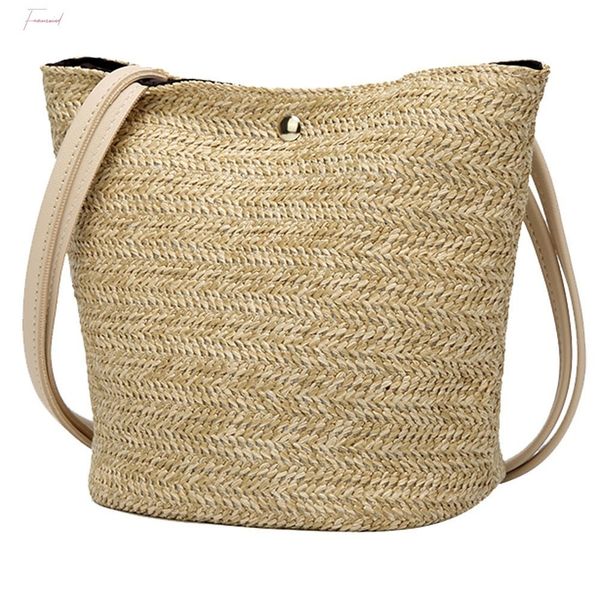 

women casual straw shoulder bag large woven bucket messenger bags crossbody bags for lady handbag bohemia new fashion yj
