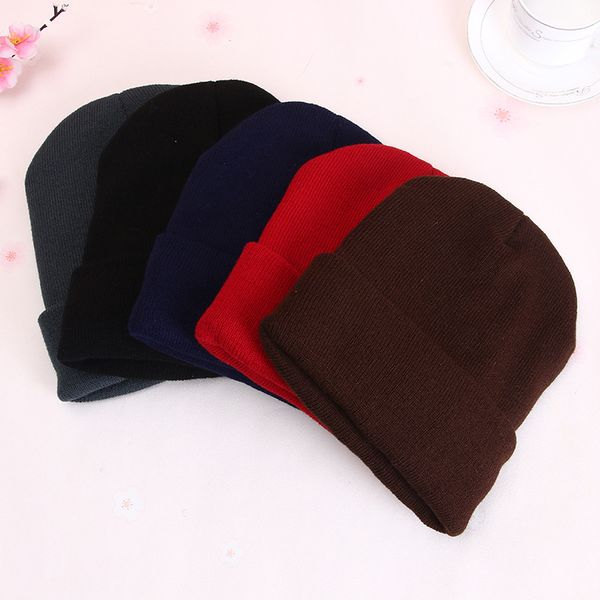 

2019 winter knitted cap woman solid color hip hop boys girls crochet hat spring red hip hop warm beanies black color red