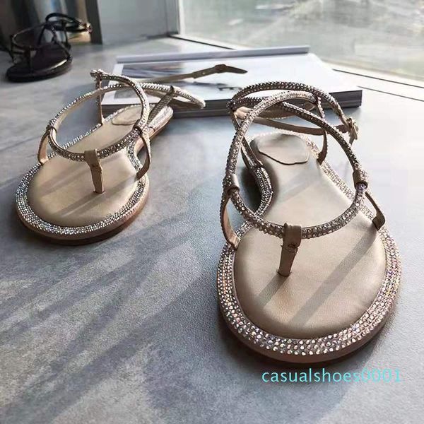

2020 new fashion roman sandals with crystal embellished serpentine design flat shoesqa21, Black