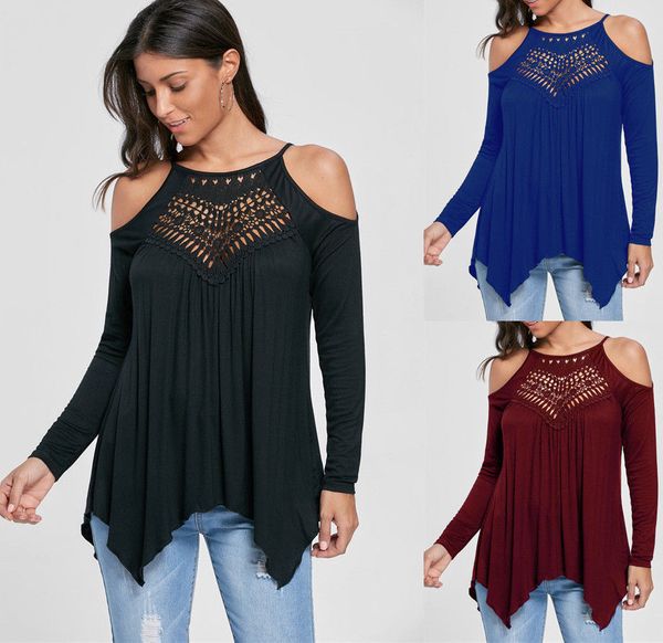 

Sexy Women Blouse Top Long Sleeve Ladies Casual Strappy Cold Shoulder Lace Shirt