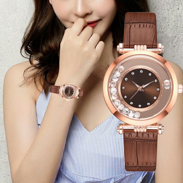 

2019 fashion luxury women lady temperament leather belt diamond watch analog quartz watch clock saat xfcs gift dropshipping, Slivery;brown