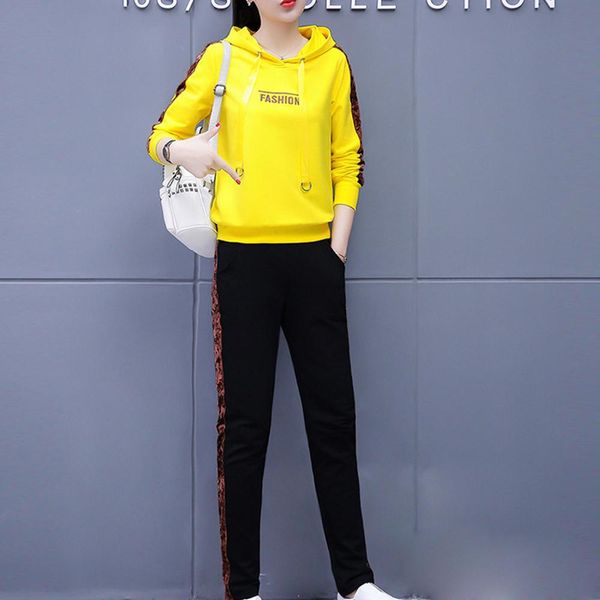 

fashion women hooded pullover casual fitness sets long sleeve trousers sweatshirt sports suit outdoor autumn sweatshirt pants, White;black