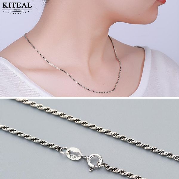 

kiteal new jewelry 100% 925 sterling thai silver necklace form women men 1mm 1.5mm 45cm 50cm 58cm long twist rope chain
