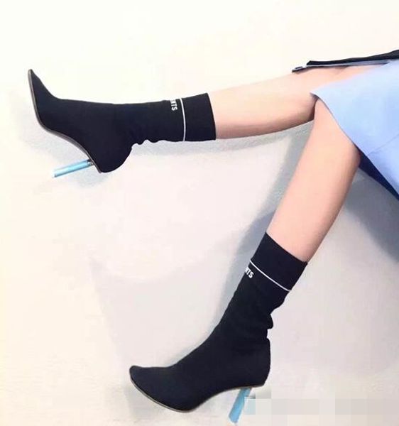 

brand design lighter heel vetements boots inpired strange booties women jersey stretch fabric ankle shoes ladies solid socks sti, Black