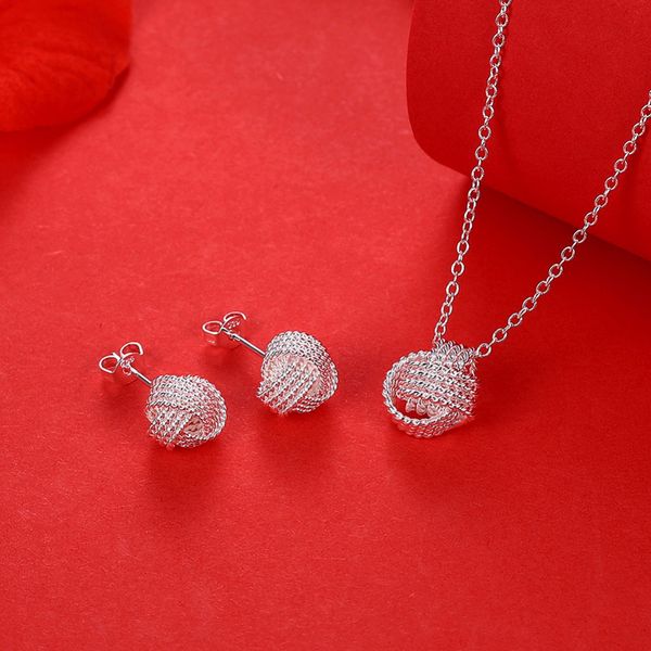 

wholesale fashion jewelry set 925 stamp silver plated rose ball slide necklaces & earrings valentine's day gifts bridal
