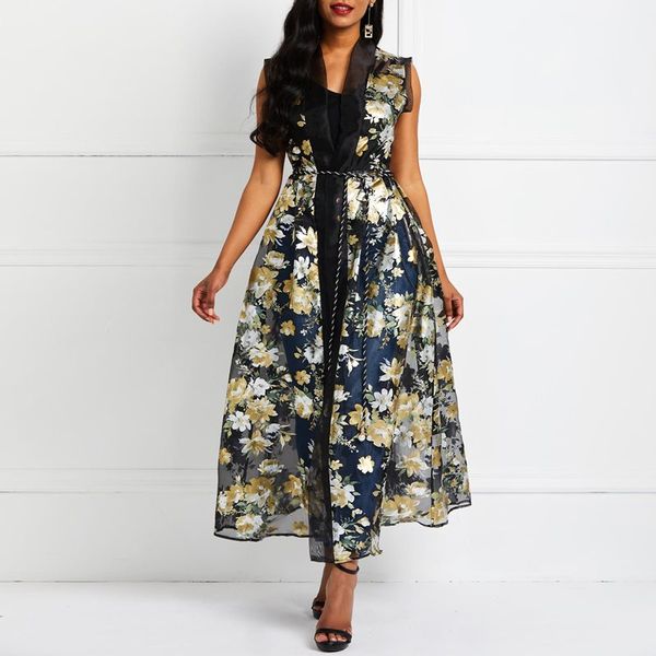

sheer sleeveless women long vest cardigan female vintage floral print black ladies spring autumn waistcoat see through weste, Black;white