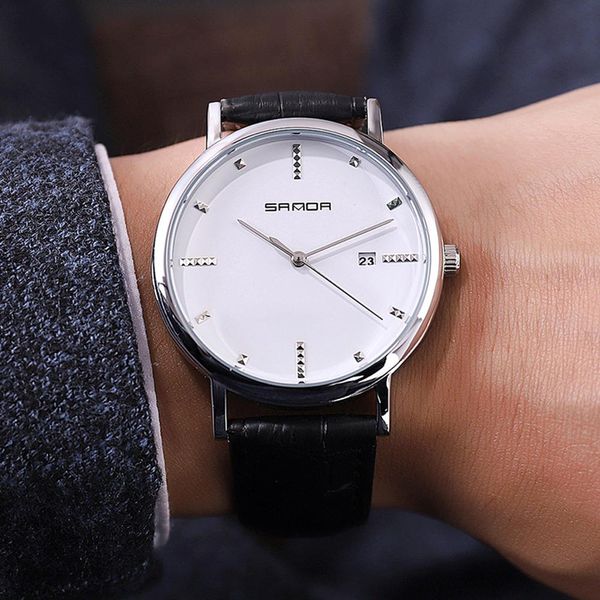 

missky men smart casual quartz watch with calendar leather watchband wristwatch office men businessmen fashion watches san0, Slivery;brown
