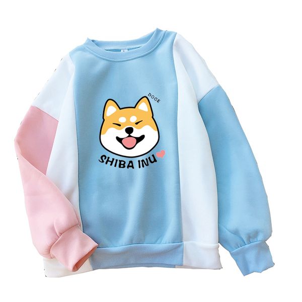 

kpop новый harajuku сиба printed пуловер женщины повседневная loosse kawaii падения плеча цвет блок сращивание ватки толстовки толстовка, Black