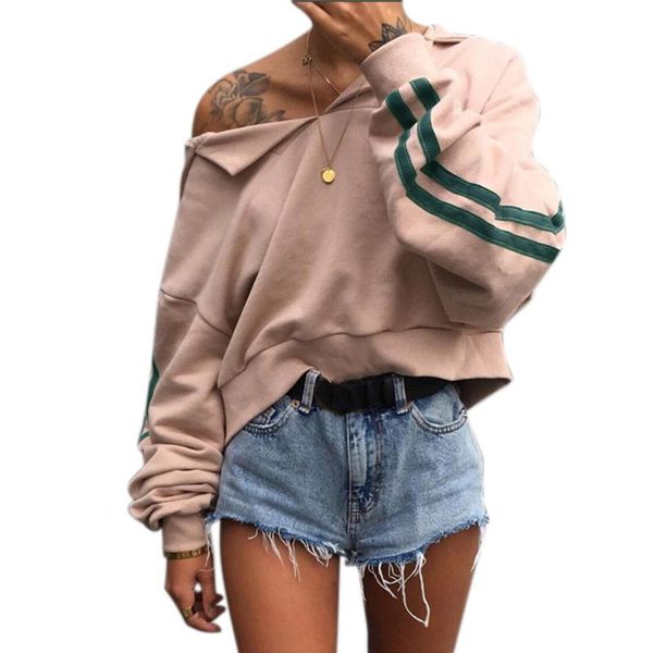 

hoodies women short side stripe autumn winter long sleeve casual hooded sweatshirt pullover d90725, Black