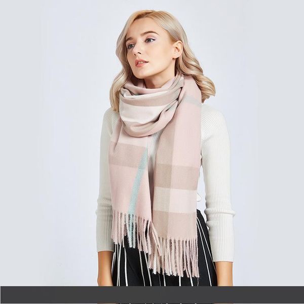 

designer scarf autumn winter new couple thickening warm classic fashion british plaid lady high-end luxury shawl 200cm, Blue;gray