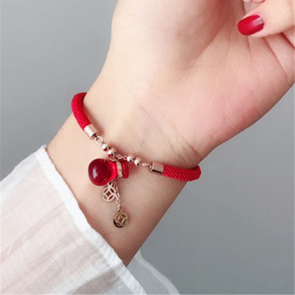 

new rose gold stainless steel handmade red string charm bracelet women, Black