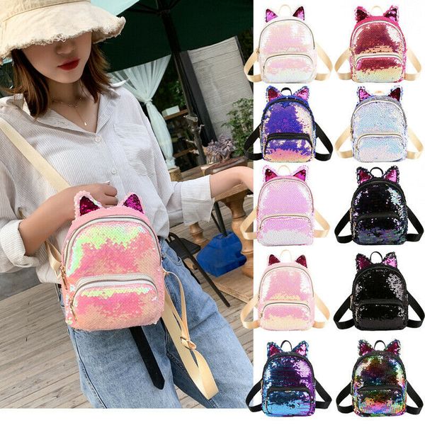 

2019 women shining sequins backpack pu leather rucksack girl mini travel shoulder schoolbag backpack female mochila feminina
