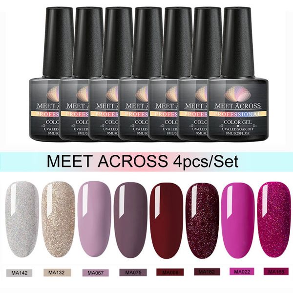 

nail art kits meet across 4pcs/set 8ml gel polish colorful semi-permined lacquer uv soak off varnish