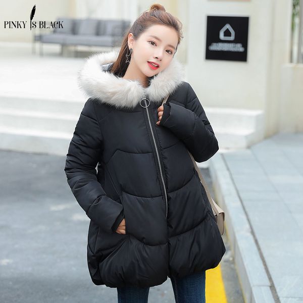 

pinkyisblack women's thick warm long winter jacket women parkas 2019 faux fur collar hooded cotton padded winter coat female, Black