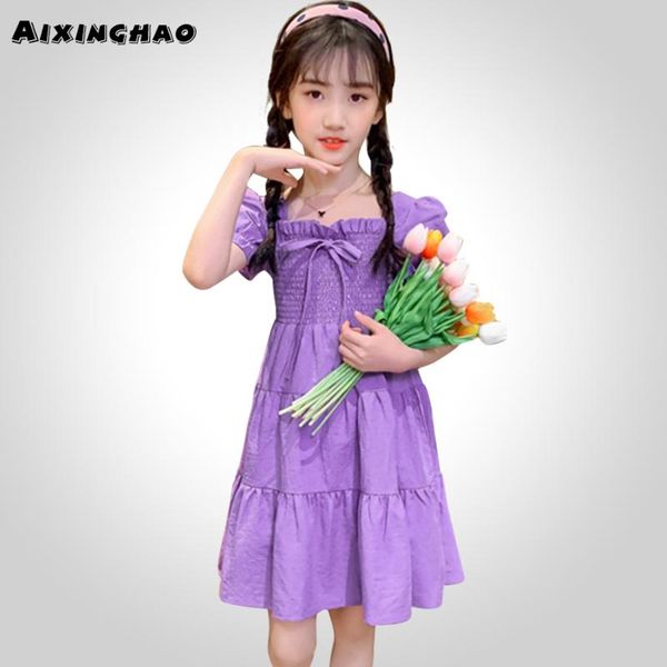

girl's dresses summer dress for girls bow party girl puff sleeve children casual style children's clothing 6 8 10 12 14, Red;yellow