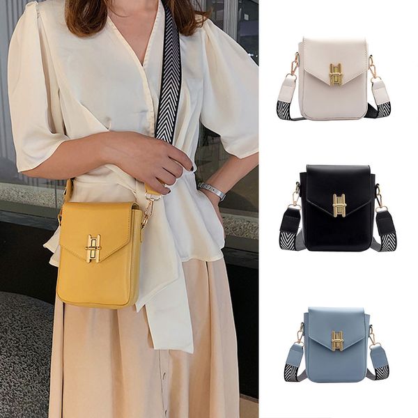 

wide strap small square bags pu leather solid color one shoulder bags ladies 2019 new fashion summer hasp messenger