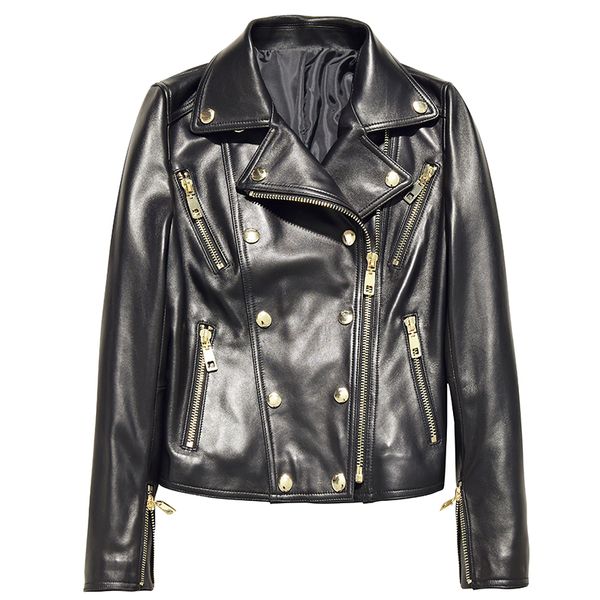 

women motor genuine leather slim leather jacket.femme fashion sheepskin jacket,young street coat, Black