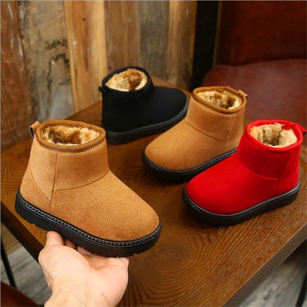 

15-22 cm winter kids snow boots suede children boots with thick fur dress shoes black sneakers for girls boys toddler shoes, Black;grey