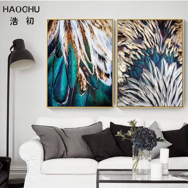 

haochu abstract painting canvas painting art poster wall stick wall decoration picture animal feather home decoration