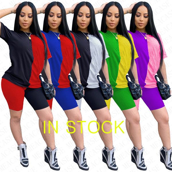 

letters printed fashion women tracksuit clothes shorts sets two piece t-shirt + shorts brand outfits casual summer patchwork 5color nk7101, Gray