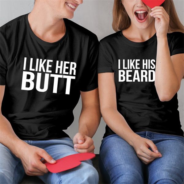 

мне нравится его бороде, и мне нравится рубашки ее bucouple хлопок с коротким рукавом letters printed весёлые пары футболка summer casual лу, White;black