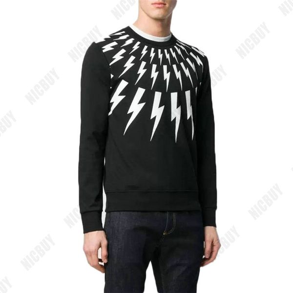 

fashion autumn designer brand mens hoodies pullover hooded lightning black offset print cotton casual round neck sweatshirt
