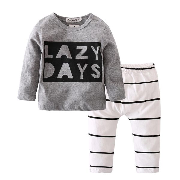 

осень baby boy одежда baby clothing set мода хлопок с длинными рукавами письмо футболка+брюки новорожденный комплект одежды для новорожденны, White