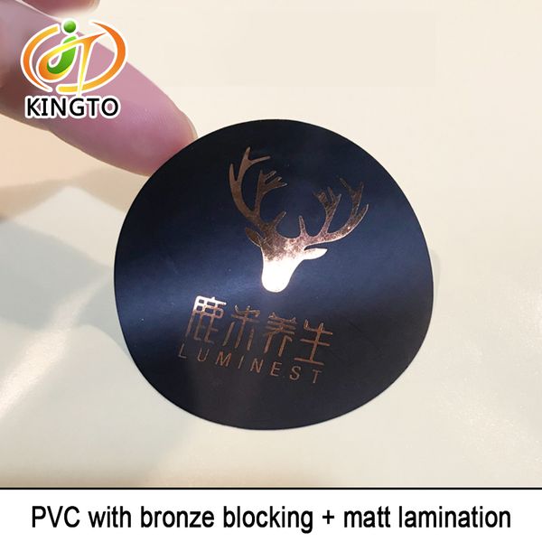 

black pvc sticker with bronze blocking and matte lamination