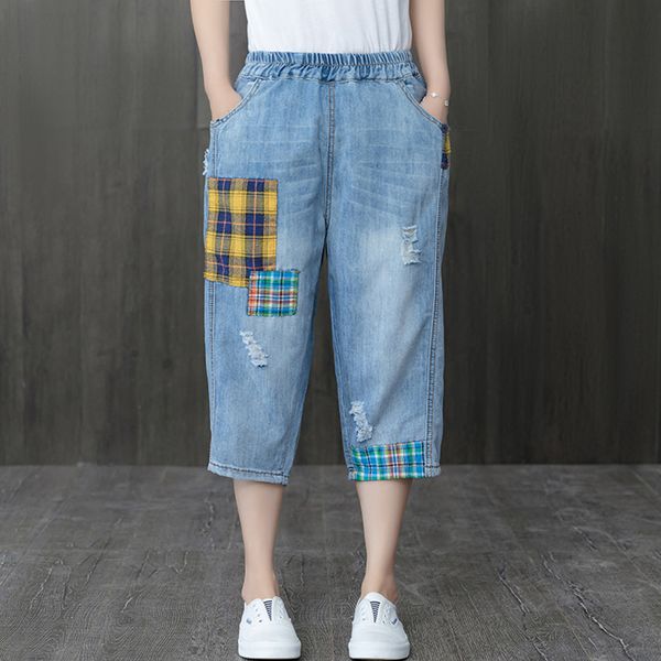 

women jeans denim pants bottoms trousers big loose patchwork retro vintage fashion casual for spring summer bo17441529, Blue
