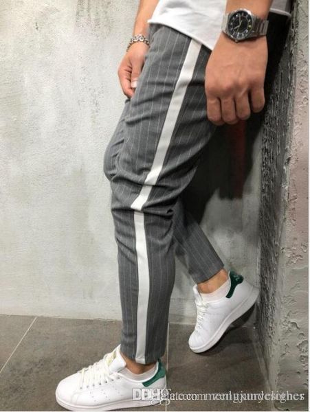 

new 2019 spring striped casual pants for mens clothing summer handsome designer pencil pants, Black