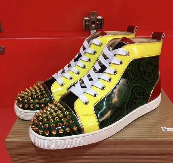 

дизайнерская обувь spike high top brand с красной подошвой для мужчин кроссовки роскошные свадебные туфли из натуральной замши на шнуровке с, Black