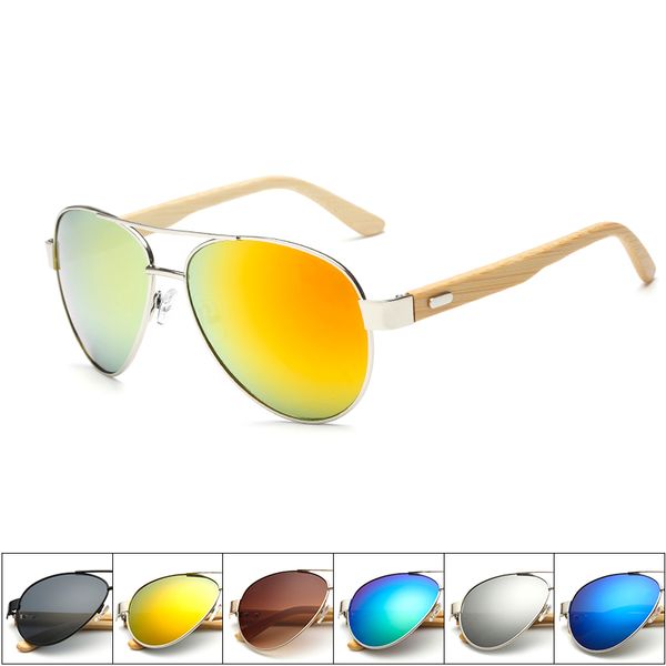 

wood bamboo pilot sunglasses men wooden metal women pilot brand mirror original sun glasses drive retro de sol, White;black