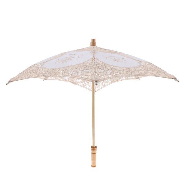 

lace parasol vintage wooden handle umbrella for wedding party decoration, White