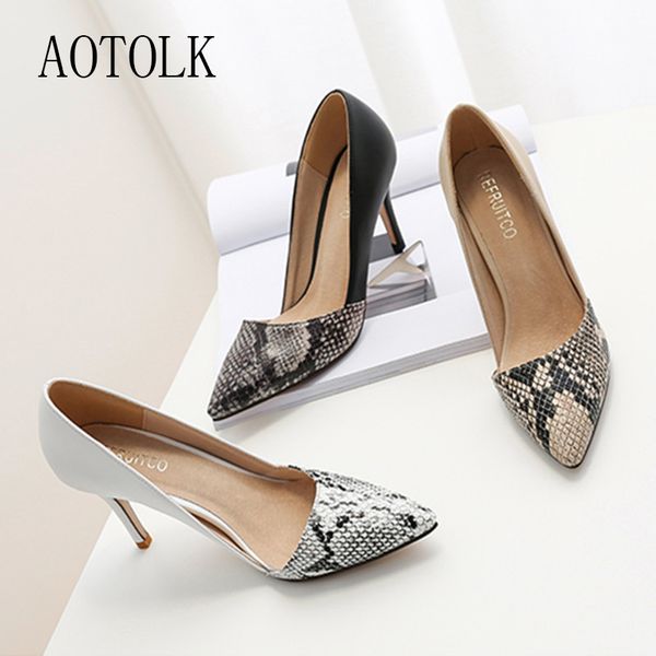 

shoes high heels women pumps snake pattern thin heels lady shoes pointed toe party female pumps spring new fashion 2020 de, Black