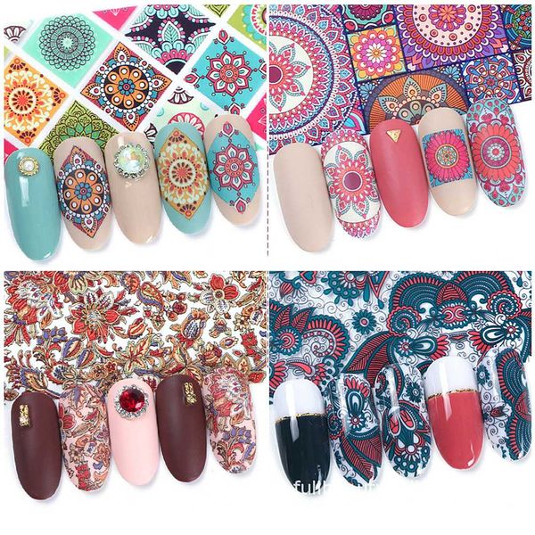 

10 sheets flower foils finger nail art sticker decal naklejki na paznokcie transfer tips decal nail art transfer sticker wraps, Black