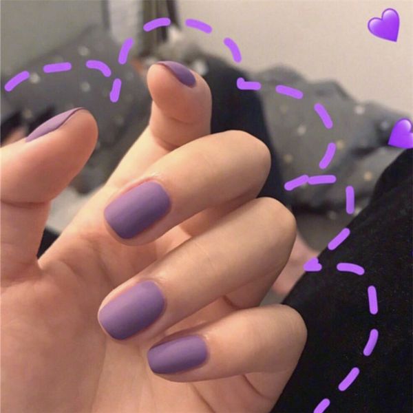 

24pcs fake nails purple matte ins artificial french multiple colors pointed bridal false nails self-sticking tips sticker, Red;gold