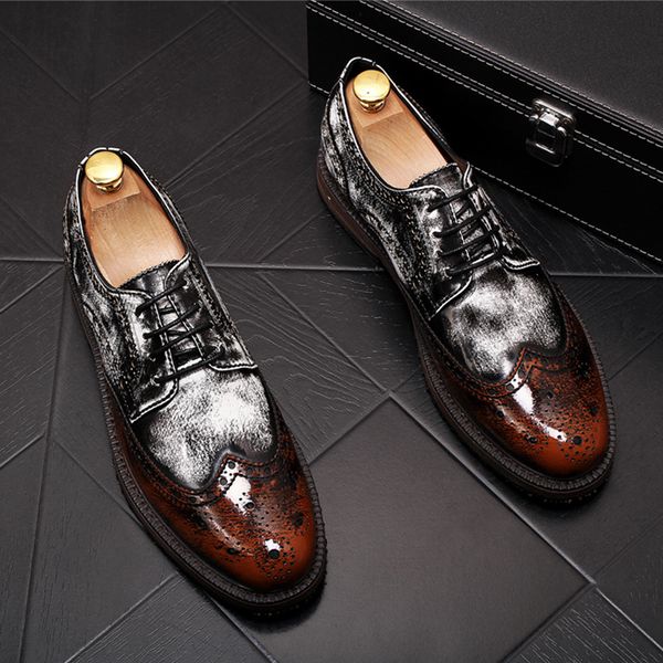 

mens fashion wedding party dress breathable brogue shoes patent leather shoe platform oxfords sneakers zapatos de hombre, Black