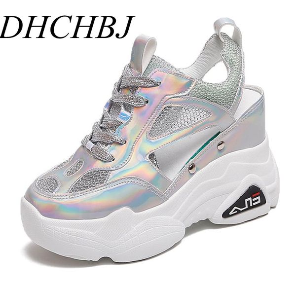 

2019 summer women sneakers mesh high platform trainers white shoes 9cm heels wedges sandals breathable woman casual summer shoes, Black