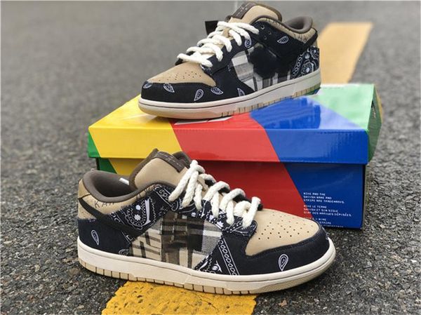 

2020 аутентичного travis скоттса х sb dunk low парашют бежевых женщины людей petra brown black ct5053-001 спорта кроссовки с оригинальной ко